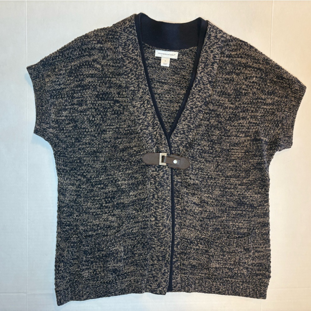 Blue & tan 100% cotton marled short sleeve v-neck cardigan toggle closure XL